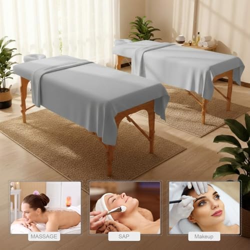 Oudain 4 Sets 3 Piece Soft Microfiber Massage Table Sheets Set Bulk Includes Massage Flat Sheet and Fitted Sheet and Face Rest Cover(Light Gray) - Image 4