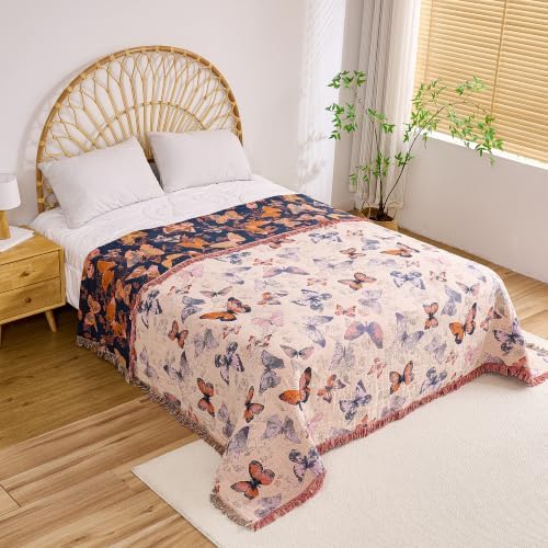 VANJOROY Boho Throw Blanket, 100% Organic Cotton Breathable Ultra Soft 91" x 108" King Bed Quilt Throw - All Season Floral Rustic Farmhouse Decor Luxury Blanket for Sofa Couch Chair and Gift - Image 4