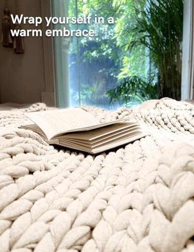 YnM Cotton Weighted Blanket, Handmade Chunky Knitted Design, Soft and Cozy, Temperature Regulating and Breathable, Machine Washable Throw for Sleep or Home Decor (Cream White, 43x50 Inch, 10lbs) - Image 3