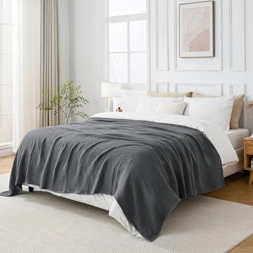 Esterra Muslin Twin Size Cozy Soft Lightweight Pre-Washed Cotton Blanket, All Season Breathable 4-Layer Gauze Blanket Throw for Couch Bed, Dark Gray, 66x90 Inches - Image 5