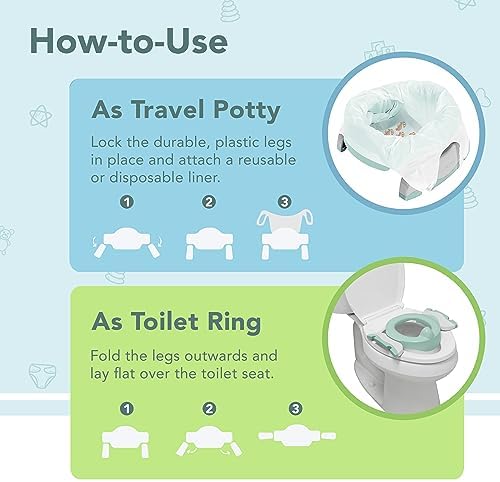 Kalencom Potette Plus 2-in-1 Travel Potty and Trainer Seat - Dual-Purpose Potty Training Toilet Seat - Portable Potty for Toddler Travel - with Durable, Lock-in Legs and Splash Guard - Pastel Mint - Image 5