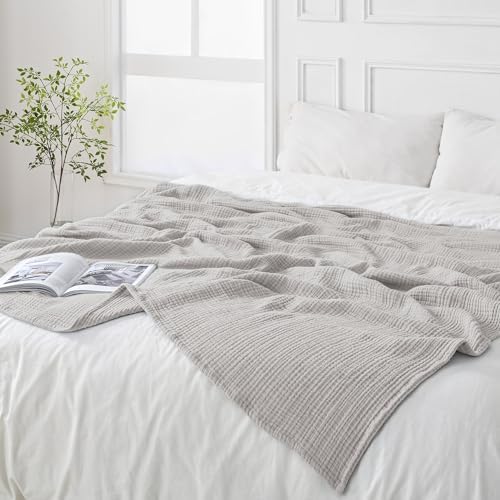 Esterra Muslin Blanket Twin Size Cozy Soft Lightweight Pre-Washed Cotton Blanket, All Season Breathable 4-Layer Gauze Blanket Throw for Couch Bed, Gray Violet, 66x90 Inches - Image 7