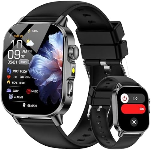 Yowow BIT Smart Watch for Men Women with 2.0" HD Display, Blood Pressure Oxygen Heart Rate Sleep Monitor, 136 Sports Modes, IP68 Waterproof Fitness Tracker with SOS, Flashlight (Black) by Yowow+BIT