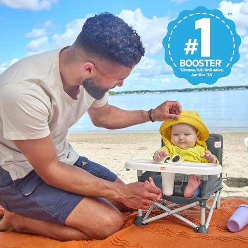 Bright Starts Pop ‘N Sit Portable Booster Seat, 3-in-1 Floor Seat, Travel High Chair & Toddler Booster with Feeding Tray, Indoor/Outdoor, Grey, 6 Months–3 Years - Image 3
