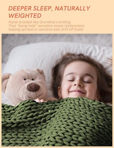 YnM Cooling Weighted Blanket, 100% Cotton Handmade Chunky Knitted Blanket, Weighted Lap, Breathable Heavy Blankets, Machine Washable Throw for Sleep or Home Decor (Pine Green, 25x35 Inch, 3lbs) - Image 4