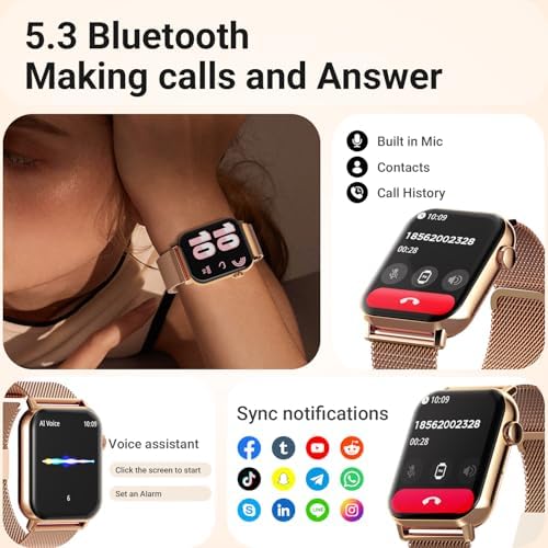 Smart Watches for Women - 1.83'' HD 2026 Fitness Tracker with Answer and Make Calls with 120+ Sport Modes IP68 Waterproof Heart Rate Sleep SpO2 Monitor and Compatible iPhone and Android (Gold) - Image 2