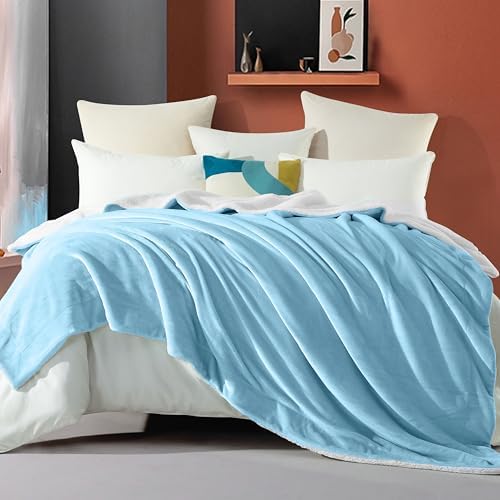 Elegant Comfort Ultra Soft Reversible Flannel Sherpa Blanket - Cozy Silky Fleece Throw for Couch, Bed - Plush Fuzzy Warm Winter Blanket for Gift, Twin, Aqua - Image 2