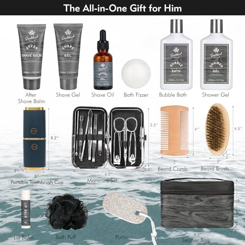 21 Pcs Bath & Body Care Set for Men, Father's Day Gifts for Dad, Home Spa Self Care Basket, Hydrating Skin Care Set, Beard Kit Spa Set, Boyfriend, Anniversary Gifts, Birthday, Christmas - Image 2