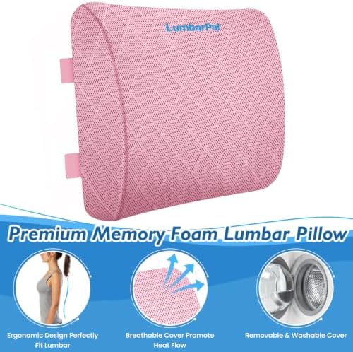 Lumbar Support Pillow for Office Chair, Back Support, Memory Foam, Pink - Image 3