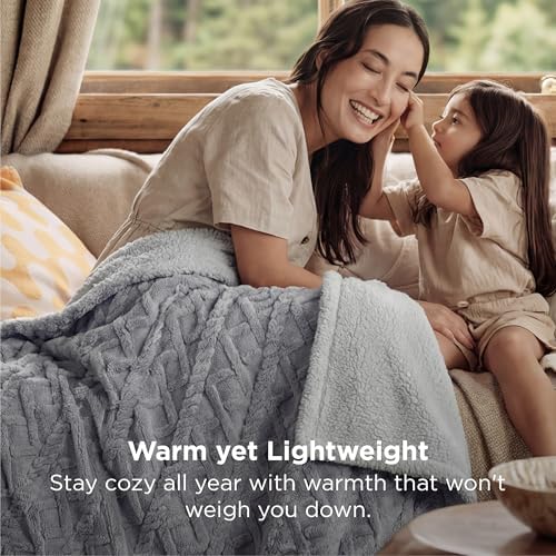 Bedsure Sherpa Fleece Blanket, Cable Jacquard Tufted, Warm, Throw, Grey - Image 4