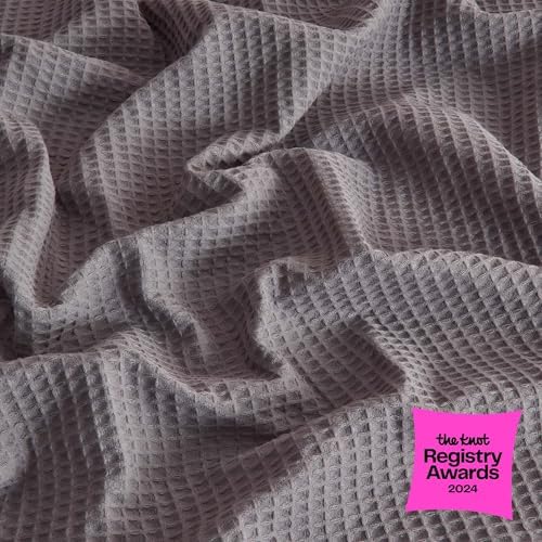 100% Cotton Dark Grey Blanket King Size for Bed - Breathable and Soft, Waffle Weave for Summer Spring, 102x90 Inches. - Image 2