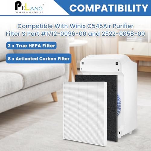 C545 True HEPA Replacement Filter S Compatible with Winix C545 Air Purifier, Part number 1712-0096-00 and 2522-0058-00, 2 x True HEPA Filter + 8 x Activated Carbon Pre-Filter - Image 2