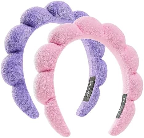 Spa Facial Headbands Combo Pack - 2 Terry Cloth Makeup Headbands for Face Washing, Masks, and Skin Treatments (Pink + Purple) by Ztomine