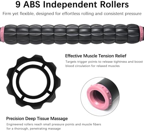 Muscle Roller Massage Roller Stick- Deep Tissue Fascia Blaster for Myofascial Pain Relief, Lymphatic Drainage & Body Sculpting, Handheld Physical Therapy & Recovery Tool ​(Pink Black - Image 3