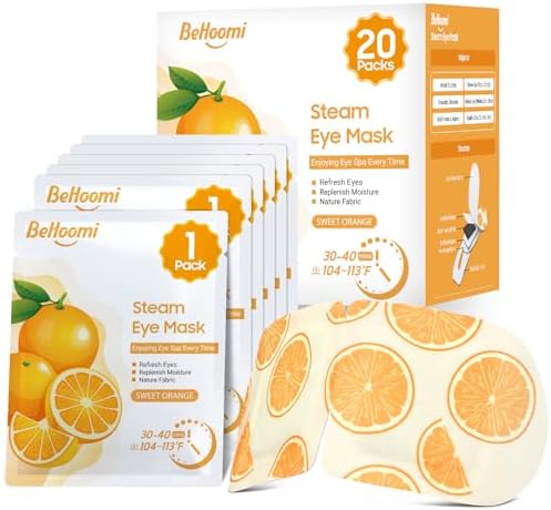 BeHoomi 20 Packs Steam Eye Mask, Heated Eye Mask Warm Compress for Eyes, Disposable Self Heating Steam Mask for Home, Sleep, Spa, Travel Essentials & Relaxation Gifts for Women (Orange) by BeHoomi