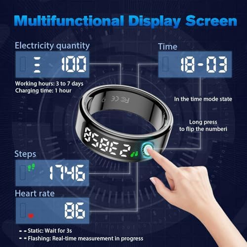 Smart Ring Health Tracker for Men/Women, Black, 12 - Image 4