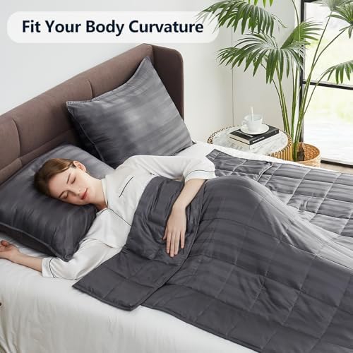 Weighted Blanket Twin Size (48"x72" 15lbs),Ultra Soft and Cozy Cooling Weighted Blanket Twin Size for Adult,Heavy Blanket with Machine Washable Soft Blanket, Stripe Grey - Image 5
