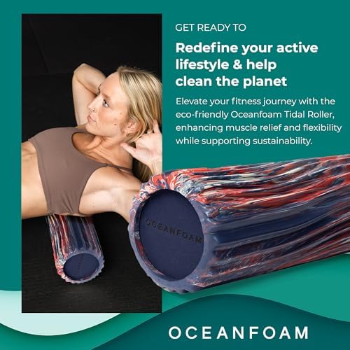 Oceanfoam Tidal Roller - Red, Dark Navy & Natural Marbled - Muscle Massage Foam Roller for Back Pain & Stretching - Firm & Ergonomic Wide Wave Textured - Yoga, Athletics, Wellness - Full Size 20" x 5" - Image 3