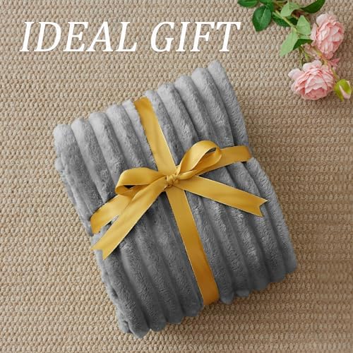 BEDELITE Ribbed Grey Throw Blanket for Couch, 50"x60" - Image 2