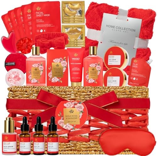 35 Pcs Birthday Gifts for Women, Rose Home Spa Gifts Basket, Self-Care Set by RAROSAACCA