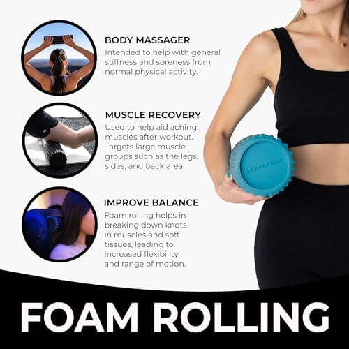 Oceanfoam Tidal Roller - Miami Blue - Muscle Massage Foam Roller for Back Pain & Stretching - Firm and Ergonomic Wide Wave Textured - Yoga, Athletics, & Wellness - Full Size, 20" x 5" - Image 4