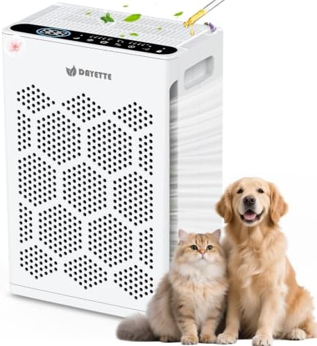 DAYETTE Air Purifiers for Home Large Room Up to 2400 Ft² with HEPA 14 Filter, Pet Air Purifier with Washable Prefilter for Bedroom with Fragrance, Air Cleaner for Smoke Dust Pets Hair Odor, White by Dayette