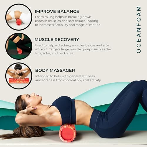Oceanfoam Tidal Roller - Red, Gold & Natural Marbled - Muscle Massage Foam Roller for Back Pain & Stretching - Firm and Ergonomic Wide Wave Textured - Yoga, Athletics, & Wellness - Full Size, 20" x 5" - Image 5
