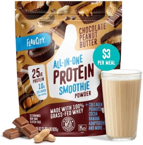 FlavCity Grass Fed Whey Chocolate Protein Powder - Chocolate Peanut Butter - 25g Protein & 10g Collagen - Made with Organic Cocoa & Coconut Milk - Gluten Free & No Added Sugars (20 Servings) by FlavCity