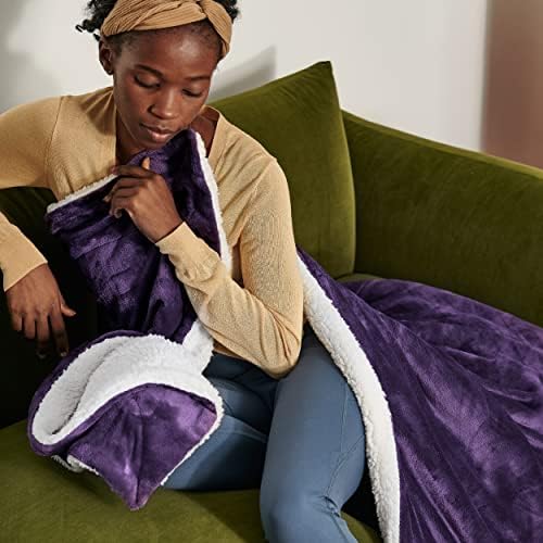 Bedsure GentleSoft Sherpa Fleece Blanket Queen Size for Bed, Non-Heated, Thick and Warm Throw Gifts for Women and Girls, Soft Fuzzy Plush Queen Blanket for Winter, Purple, 90x90 Inches - Image 5
