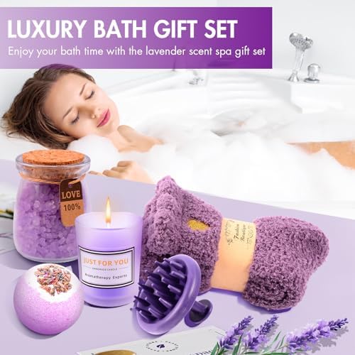 12 Piece Spa Gifts Set for Women, Self Care Gift Basket for Mom Wife Her, Relaxing Gifts with Eye Mask, Water Bottle, Bath Bombs, Aromatherapy for Valentines Day, Birthday, Christmas (Lavender) - Image 3