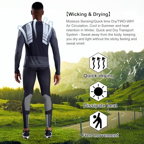 OEBLD Men's Workout Compression Clothes Long Sleeve Compression Shirts and Pants Thermal Base Layer Set - Image 3
