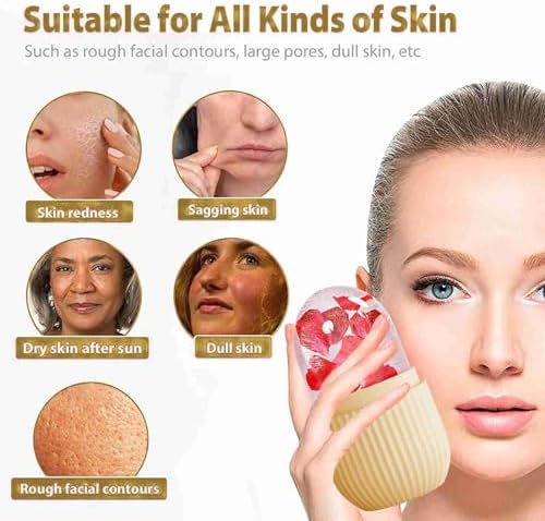 XHJRI Ice Face Roller Massager,Ice Cube Roller for Face, Eyes and Neck Naturally Conditioning and Skin Care,De-Puff Eye Bags,Reduce Migraine Pain,Reusable Massage Silicone Ice Mold (Beige) - Image 4