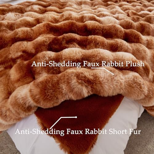 BENVWE Faux Fur Throw Blanket for Couch Bed - Fluffy Soft Thick Bubble Blanket for Living Room Home Decor - Fathers Day Birthday Gifts for Women Men, Tie-dye Caramel, 60" x 80" - Image 5
