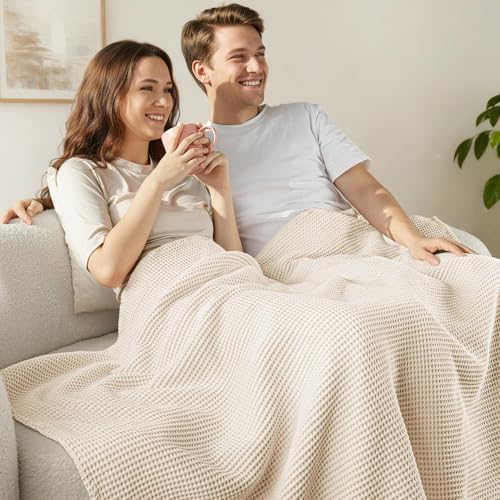 Exclusivo Mezcla 100% Cotton Oversized Waffle Throw Blanket for Couch Sofa - Image 2