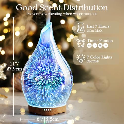 Porseme Essential Oil Diffuser 280ml Handmade Glass Diffuser 7H Runtime - Image 3