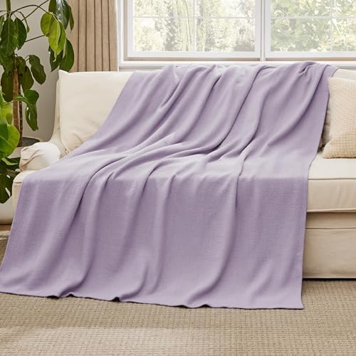 Bedsure 100% Cotton Blanket, Herringbone Weave, Throw XL, Light Purple - Image 5