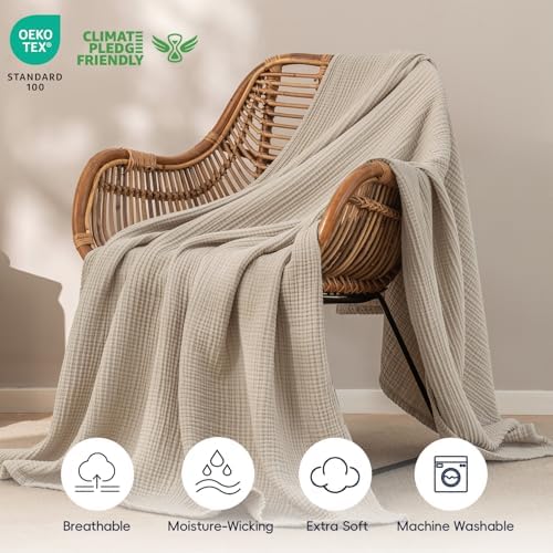 PHF 100% Cotton Muslin Blanket Twin XL Size 66"x90", 4-Layer Lightweight Gauze Throw, Breathable Cloud-Soft Minimalist Blanket for Bed, Couch, Camping & Baby, Taupe, Ideal Gift - Image 5