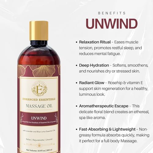 Unwind Massage Oil with Rosehip,Apricot & Vitamin E by |Scented with Pure Essential Oils only|Silky,Relaxing & Nourishing|Ideal for Date Nights|200ml (6.76 fl oz) - Image 5