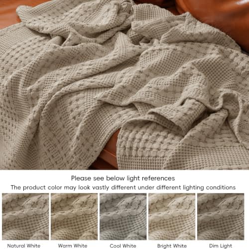 PHF Lightweight 100% Cotton Waffle Blanket for Bed, Queen, Taupe - Image 6
