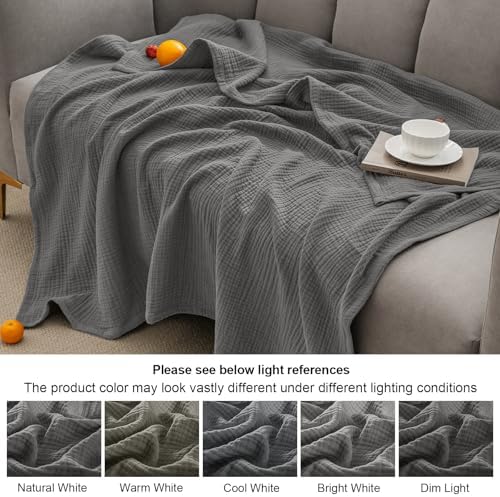 PHF 100% Cotton Muslin Blanket Queen Size 90"x90", 4-Layer Lightweight Gauze Throw, Breathable Cloud-Soft Minimalist Blanket for Bed, Couch, Camping & Baby, Greyish Black, Ideal Gift - Image 6