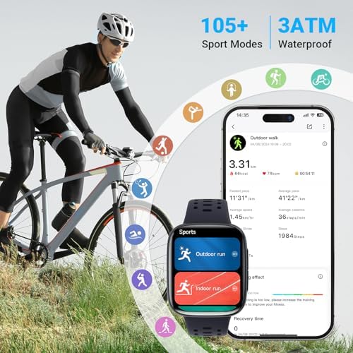Smart Watches for Men Android iPhone (2 Bands), 1.85" AMOLED Screen Smartwatch Fitness Tracker 3ATM Waterproof with Bluetooth Calls, AI Control, Heart Rate/SpO2/Sleep Monitor, 7 Days Battery - Image 5