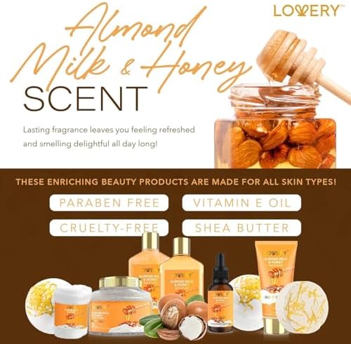Gifts for Women Gift Basket for Women - 10 Pc Almond Milk & Honey Beauty & Personal Care Set - Home Bath Pampering Package for Relaxing - Spa Self Care Kit - Birthday, Mom, Anniversary Gift - Image 5