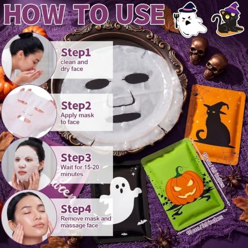 Batiyeer 12 Pcs Halloween Facial Mask Gift, Spooky Basket Stuffer for Women - Image 2