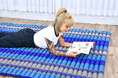 Leewadee - Foldable Floor Mattress - Japanese Roll Up Futon -Trifold Tatami Mat- Guest Floor Bed - Camping Mattress - Thai Massage Mat, Kapok Filled, 75 x 57 inches, Blue - Image 5