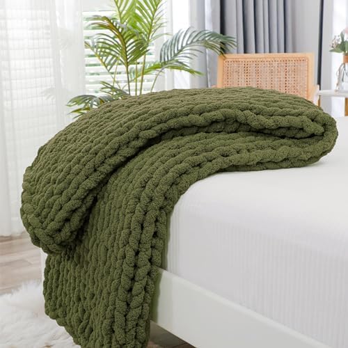 Bigacogo Chunky Knit Throw Blanket for Couch, 40x60 inches, Yellow Green by Bigacogo