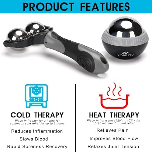 Nobility Massage Ball Roller– Ice Cold and Hot for Deep Tissue and Sore Muscle Relief of Stiffness and Stress, Body, Neck, Back, Foot, Plantar Double Grey - Image 2
