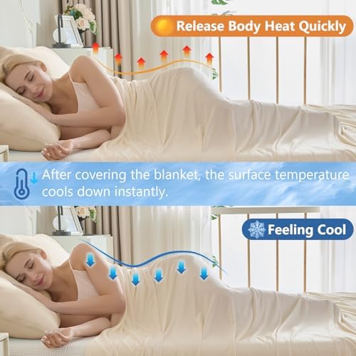 CHOSHOME Cooling Blanket for Hot Sleepers - Summer Blanket Thin Soft Lightweight Breathable Double Side Enhanced Cooling for Hot Flashes, Night Sweats, Bed, Couch (Beige, 84 x 90 inches) - Image 3