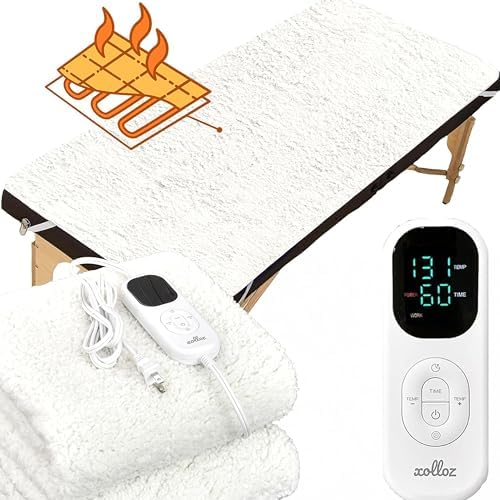 Massage Table Warmer Heating Pad – 71"x31" Heated Massage Pad with Adjustable Temperature (104°F–131°F), Auto Shut-Off, Sherpa Fabric, Ideal Massage Blanket & Bed Warmer for Table Use by XOLLOZ