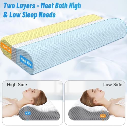 Neck Pillow for Sleeping, Ergonomic Cervical Bed Pillow, Grey King Size - Image 5