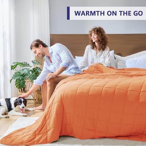 King Size Weighted Blanket for Adults (20 lbs, 80” x 87”, Orange) Cooling Heavy Blanket for Sleeping Perfect for 190-210 lbs, Breathable Blanket for Adults & Couple All Season, Machine Washable - Image 5